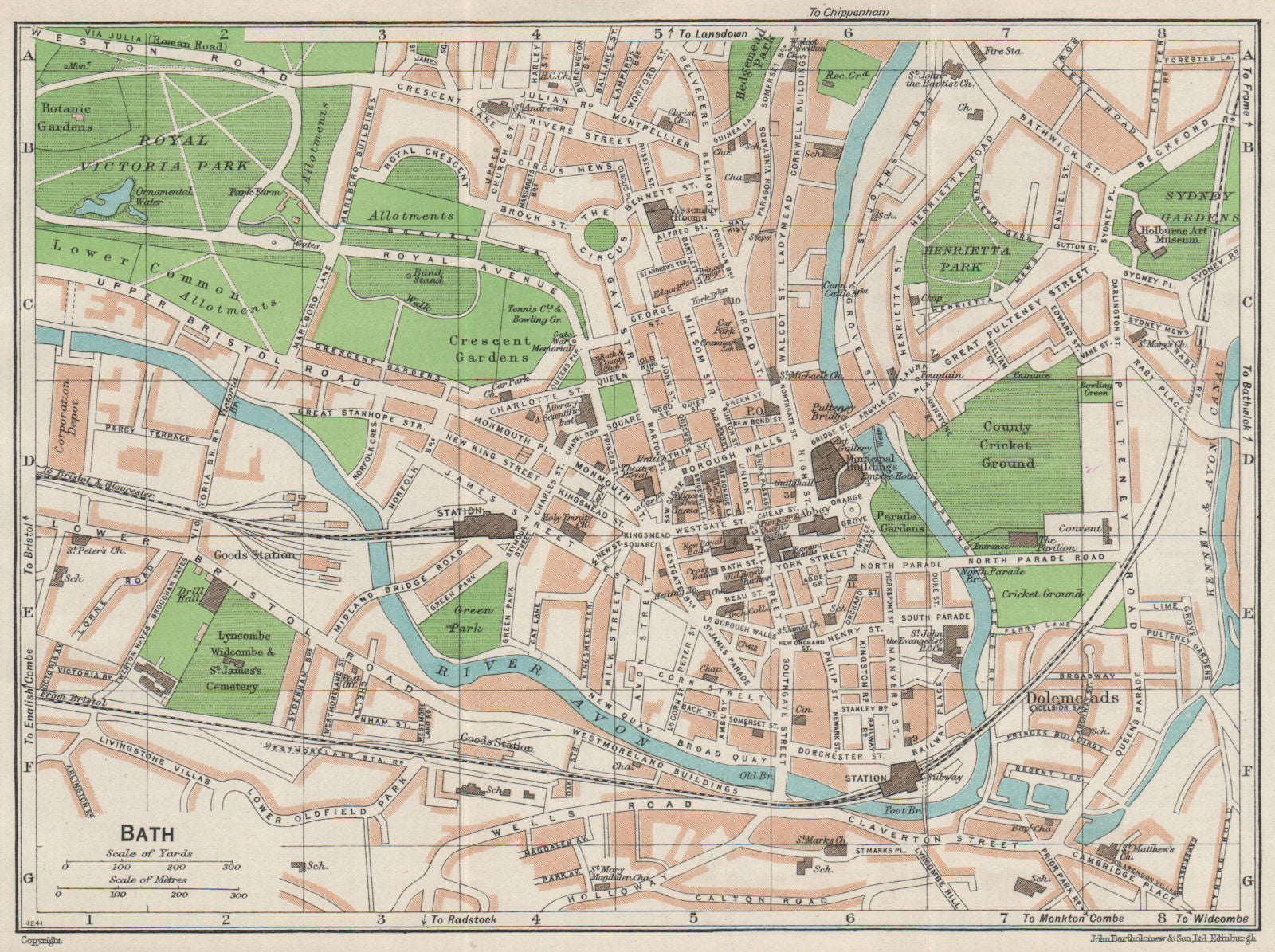 BATH. Vintage town city map plan. Somerset 1957 old vintage chart